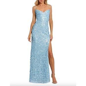 MAC DUGGAL Dress Size S Evening Gown NEW Light Blue Sequin Sweetheart Slit